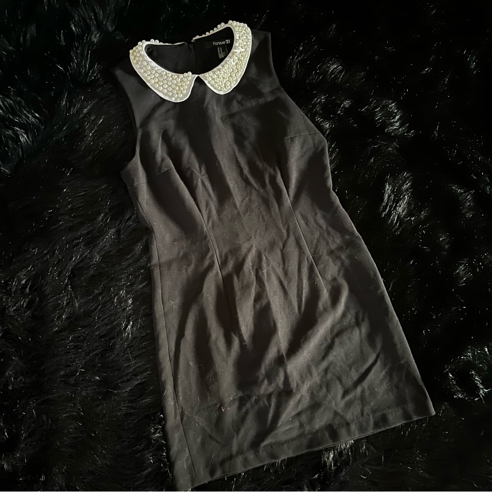 Black Dress with Pearl Peter Pan Collar